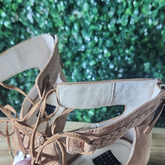 White House Black Market Tan Heels with Stiletto Design & Lace-Up Straps Size 9 - Picture 9 of 14